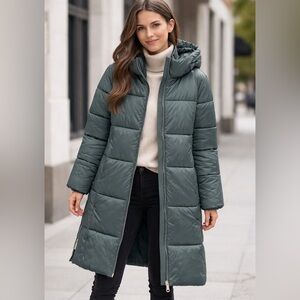 NOIZE Cruelty-Free Vegan Puffer Coat Long Sage//Green/Gray S/P -30° C